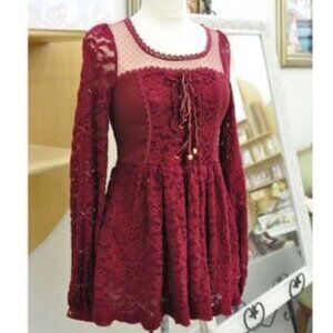 Liz Lisa Burgundy Maroon Dress with lace gyaru lolita fashion long sleeve mini